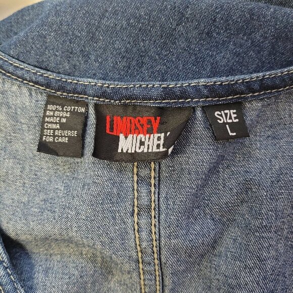 Lindsey Michelle Size L Womans Denim Dress Blue Jean Flag VTG Prairie July 4th - Picture 3 of 8